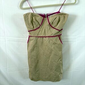 Vintage Nicole miller strapless dress tan magenta bodycon bustier size 0